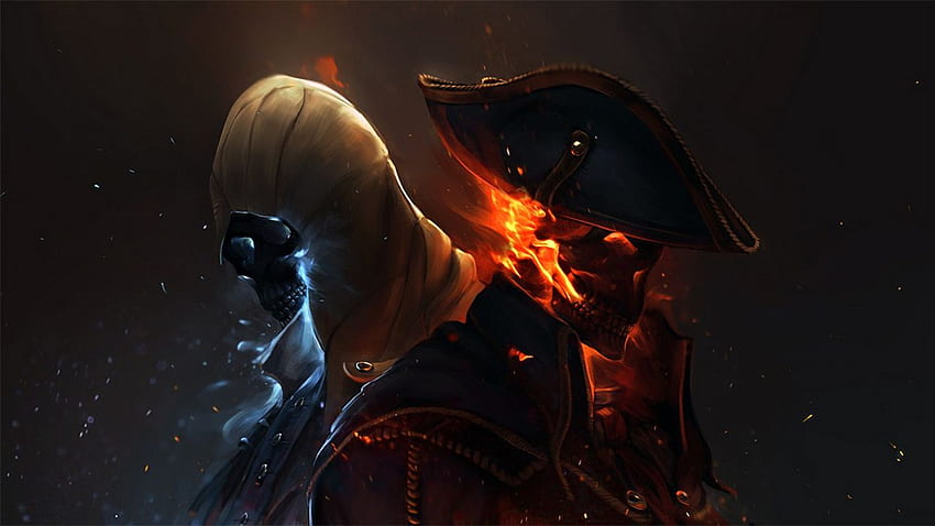 Assassin&;s Creed Black Flag Pirate Skull Fire Dessin Fond d'écran HD