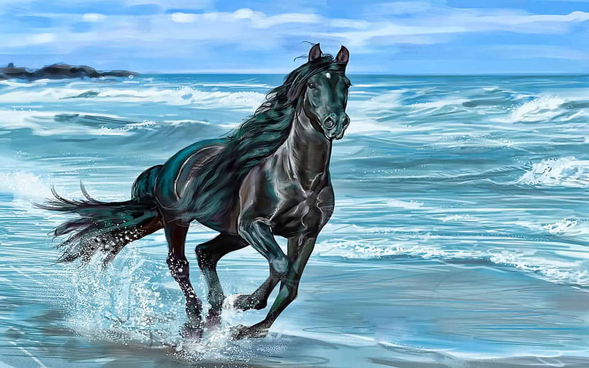 Horse Running On Beach . Horses, Black horses, Horse HD wallpaper