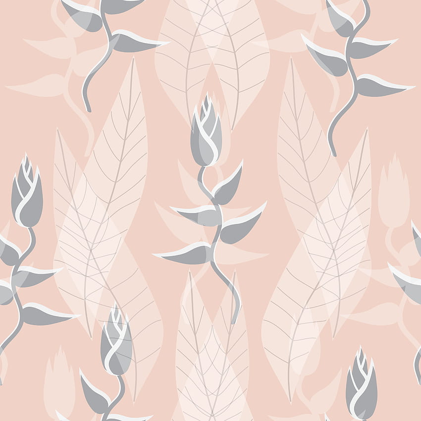 Warna abu-abu terang dan daun persik dan pola mulus tanaman 1228269 Seni Vektor di Vecteezy, Peach and Grey Aesthetic wallpaper ponsel HD