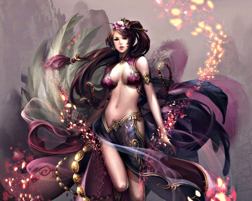 Fantasy girl, magic, fantasy, art, woman HD wallpaper