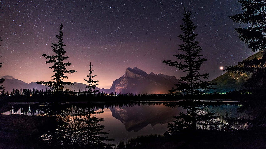 Winter Starry Sky เหนือ Lake Night Landscape วอลล์เปเปอร์ HD