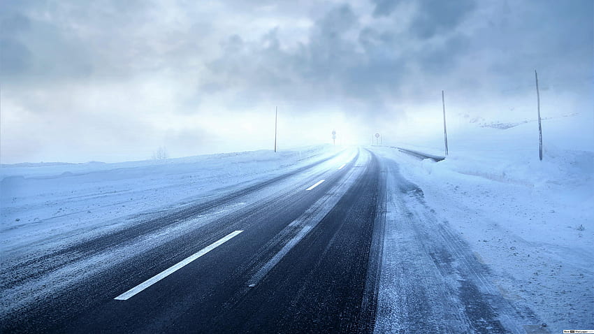 Estrada do inverno na tempestade วอลล์เปเปอร์ HD