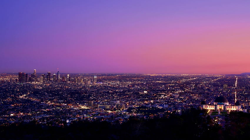 Los Angeles at Night Pink Sky Laptop Full HD wallpaper