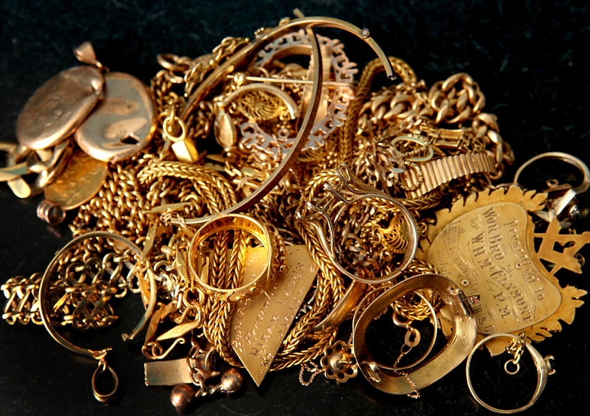 Отпадъци от златни бижута, златен орнамент HD тапет