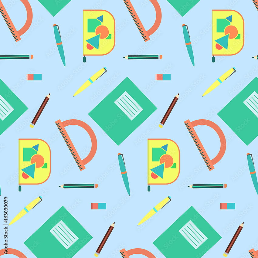 Cute cartoon school equipment seamless pattern. Nice colorful texture with education tools for kids textile, background, , banner, cover, surface Stock Vector, Education Cartoon HD phone wallpaper