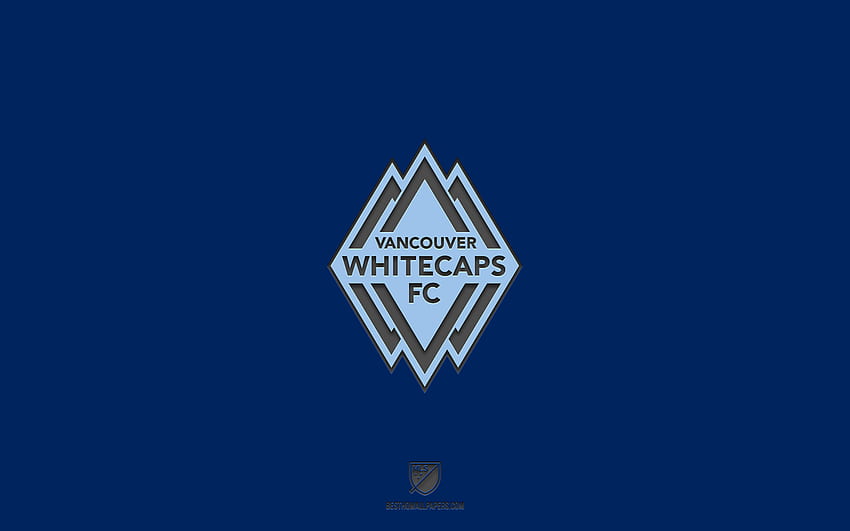Vancouver Whitecaps FC, blue background, Canadian soccer team, Vancouver Whitecaps FC emblem, MLS, Canada, USA, soccer, Vancouver Whitecaps FC logo HD wallpaper