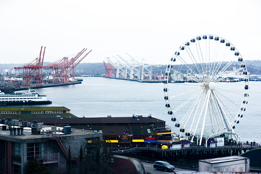 Cities, Sea, Ferris Wheel, Port HD wallpaper