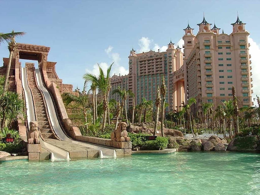 Atlantis Hotel Slide, Water Park HD wallpaper