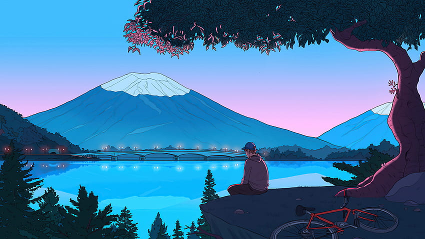 Mountain, Artwork, Relax At Lake Side, Relaxed, , , Background, 75b476, Relaxing Anime HD wallpaper