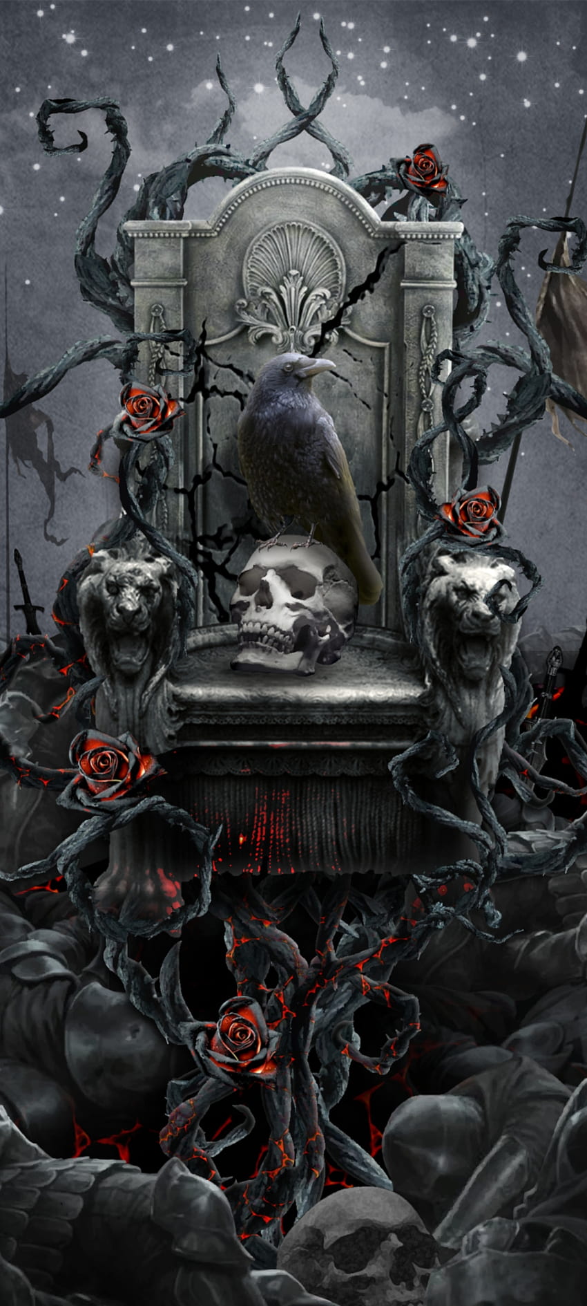 Тегло на трона, изкуство, Хелоуин, бозайник, тъмно, череп HD тапет за телефон