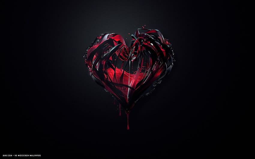 broken red black heart lines glass drops melting , Heart Nature HD wallpaper