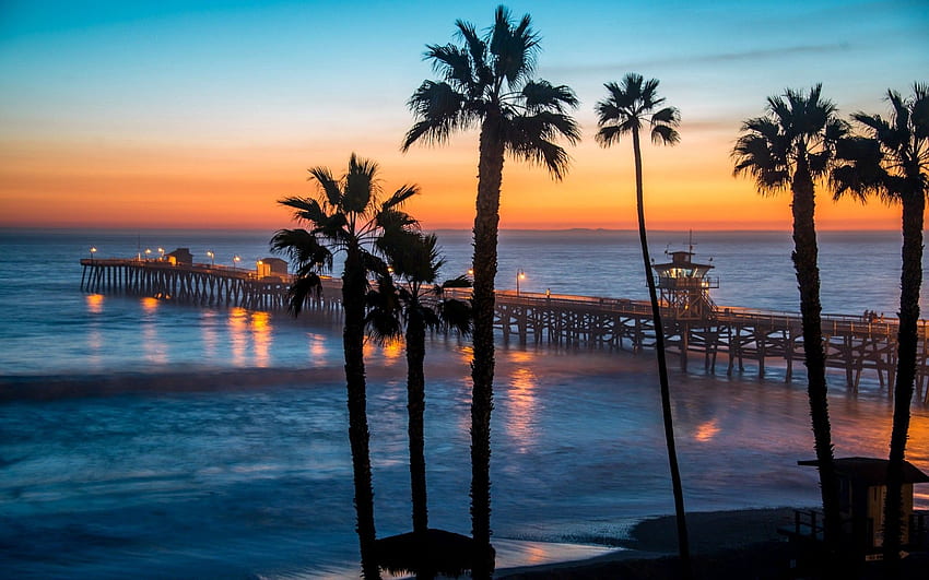Pôr do sol: San Malibu Pier Palms Clemente Sunset Lake for, Malibu Beach Sunrise papel de parede HD
