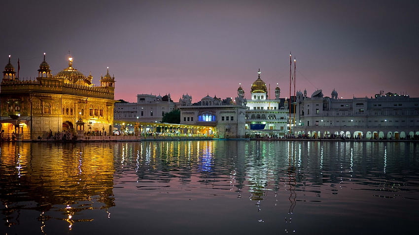 Cidades, Água, Cidade, Reflexão, Noite, Templo, Índia, Amritsar, Punjab, Harmandir Sahib papel de parede HD