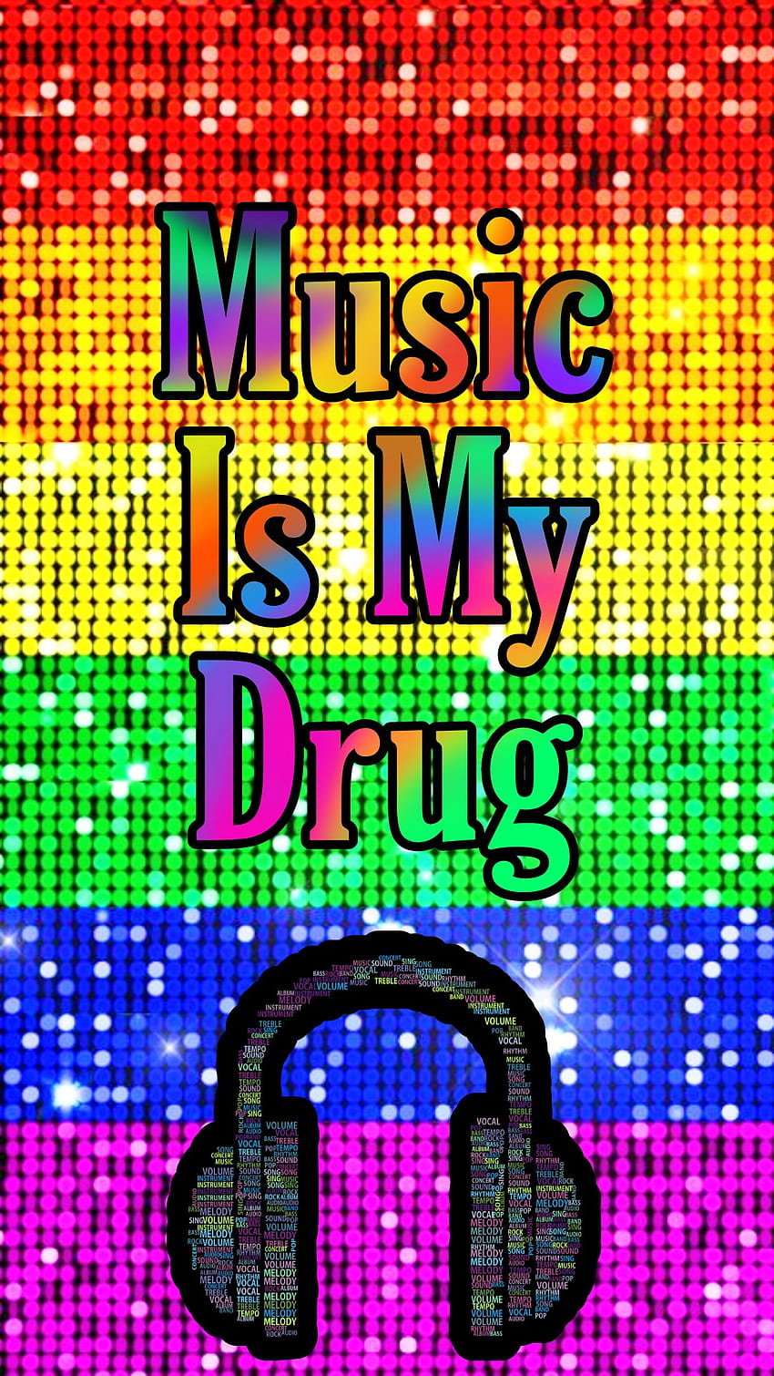 Music is my Drug, rainbow, lovemusic, quote, neon, bright, colorful, colors HD phone wallpaper