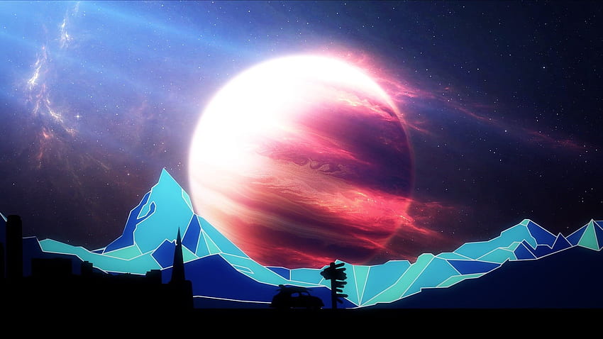 Space Travel Galaxy Saturn Car Mountains Cyan Red Space Art Planet - Resolution: HD wallpaper
