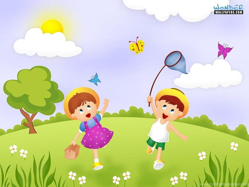 Fun Cartoon Kids Springtime Background HD wallpaper
