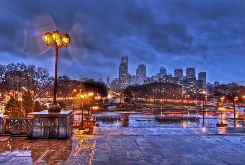 Hujan musim dingin - Philadelphia, musim dingin, malam, Philadelphia, hujan, kota, r Wallpaper HD