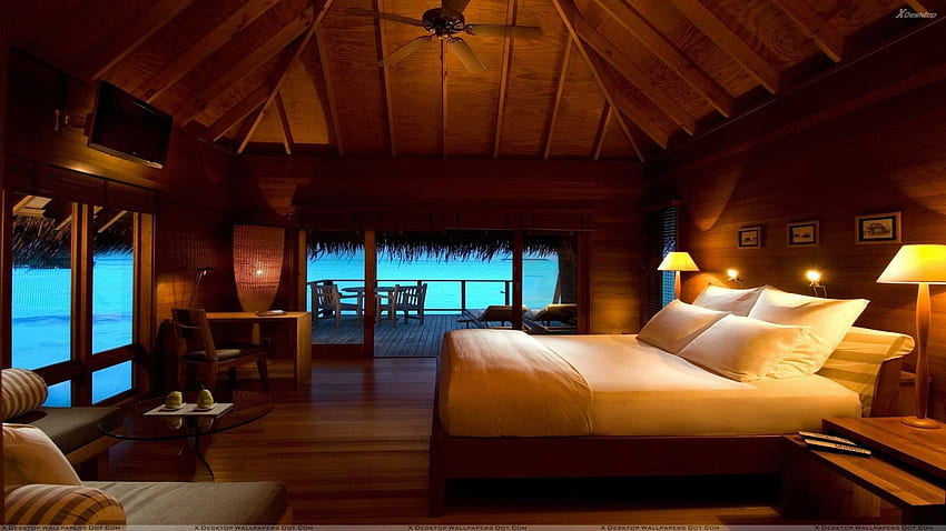 Релаксиращи почивки във вилата на плажа. Страхотни спални, Красиви спални, Тропически спални HD тапет
