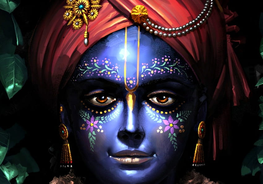 Krishna, blue, cherdak, art, man, anton grechko, fantasy, red, luminos HD wallpaper