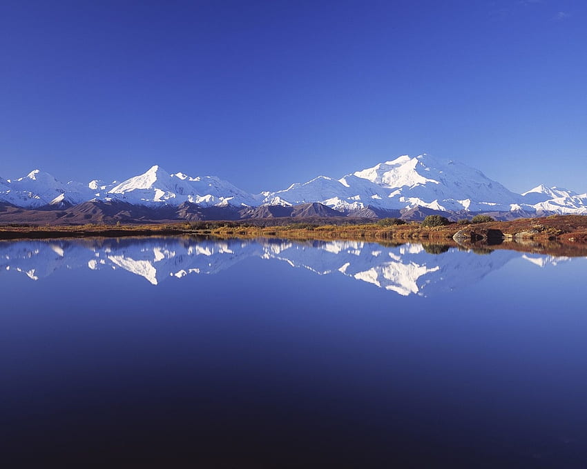 Pegunungan Biru Cermin, biru, laut, pantulan, salju, alam, pegunungan, danau Wallpaper HD