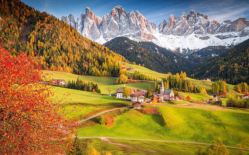 Pegunungan Alpen Italia di Musim Gugur, Pegunungan Alpen, Musim Gugur, Alam, Lanskap, Italia, Pegunungan, Musim Gugur Wallpaper HD