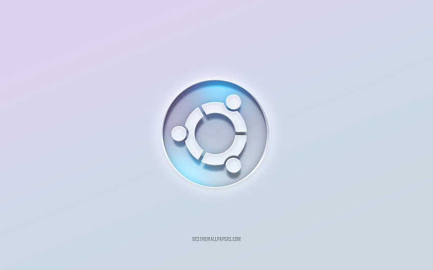 Лого на Ubuntu, изрязан 3d текст, бял фон, лого на Ubuntu 3d, емблема на Ubuntu, Ubuntu, релефно лого, емблема на Ubuntu 3d, Linux HD тапет