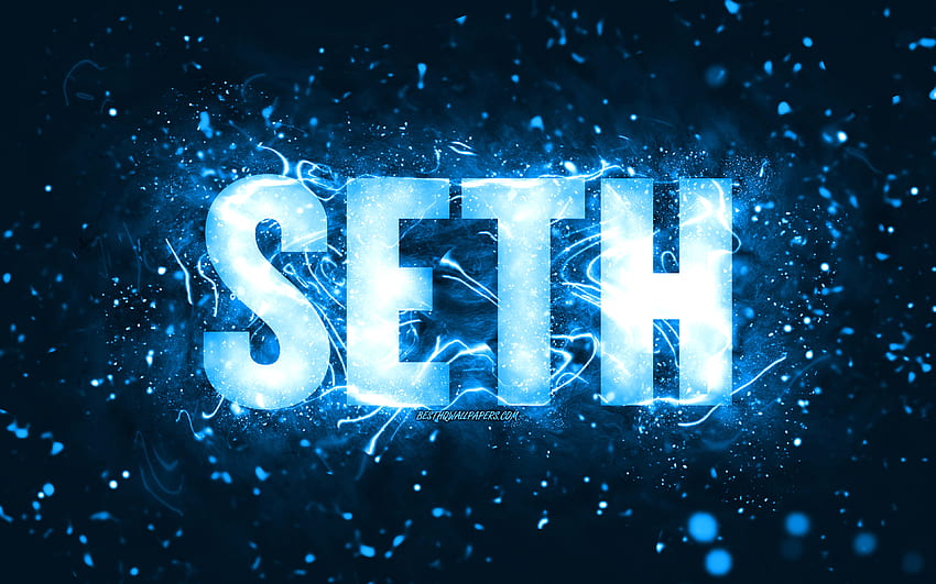 Happy Birtay Seth, , luzes de neon azuis, nome Seth, criativo, Seth Happy Birtay, Seth Birtay, nomes masculinos americanos populares, com nome Seth, Seth papel de parede HD