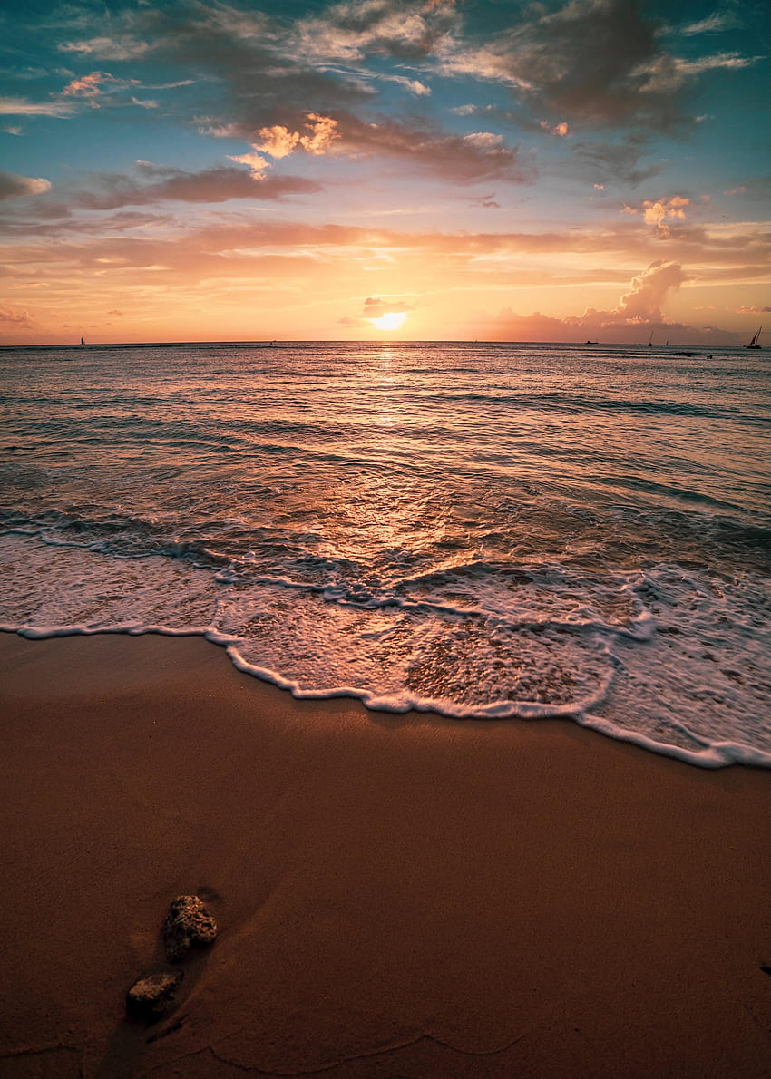 ธรรมชาติ น้ำ พระอาทิตย์ตก ทะเล พลบค่ำ คลื่น ชายหาด พลบค่ำ วอลล์เปเปอร์โทรศัพท์ HD