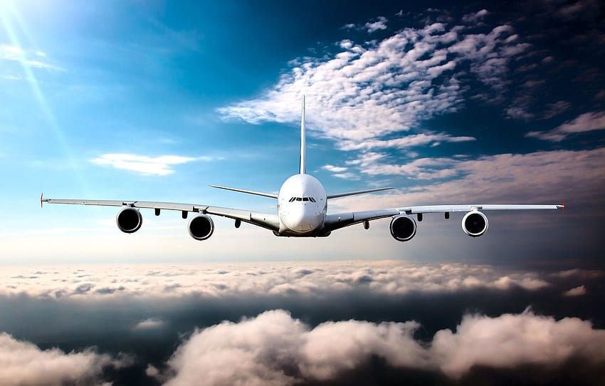 空、太陽、雲、高さ、地平線、飛行、飛行機、乗客、旅客機、セクション авиация、旅客機 高画質の壁紙