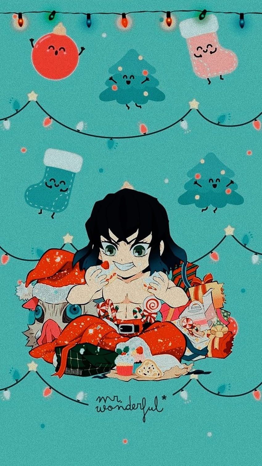 Inosuke Christmas, blue, anime Christmas HD phone wallpaper
