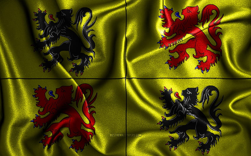 Flaga Hainaut, jedwabne faliste flagi, prowincje belgijskie, dzień Hainaut, flagi z tkaniny, flaga Hainaut, sztuka 3D, Hainaut, Europa, prowincje Belgii, flaga Hainaut 3D, Belgia Tapeta HD