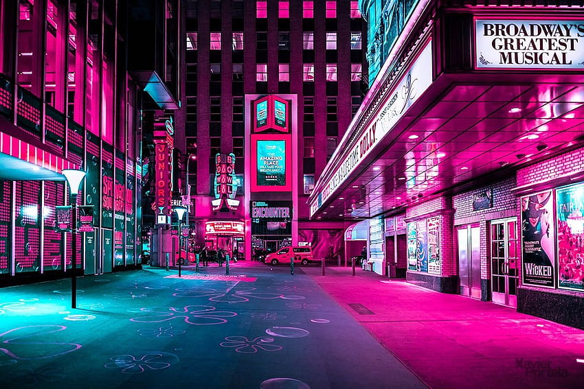 แสงนีออนของเมืองนิวยอร์ก Xavier Portela คอมพิวเตอร์ de parede, สำหรับพีซี, ns สำหรับพีซี, Pink Neon City วอลล์เปเปอร์ HD