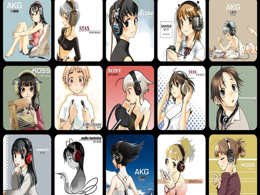 headphone chart, anime girl, anime, women, girl, headphone, female HD wallpaper