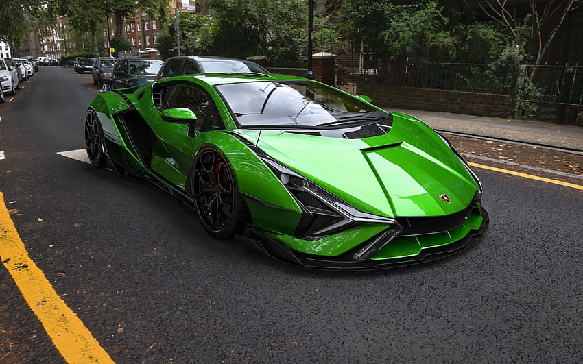 Lamborghini Sian, front view, exterior, supercar, new green Sian, Italian sports cars, Lamborghini HD wallpaper