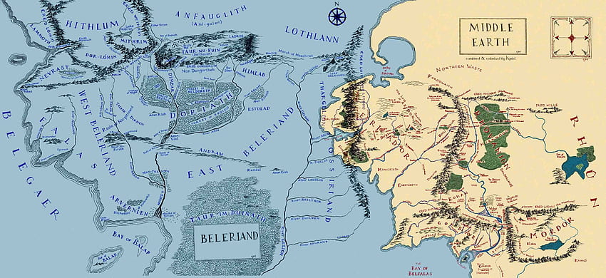 Карта на Белерианд в Средната земя HD тапет