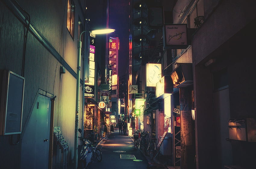 ruelle, ruelle, bâtiment, ville, route redimensionnée, ville japonaise Fond d'écran HD