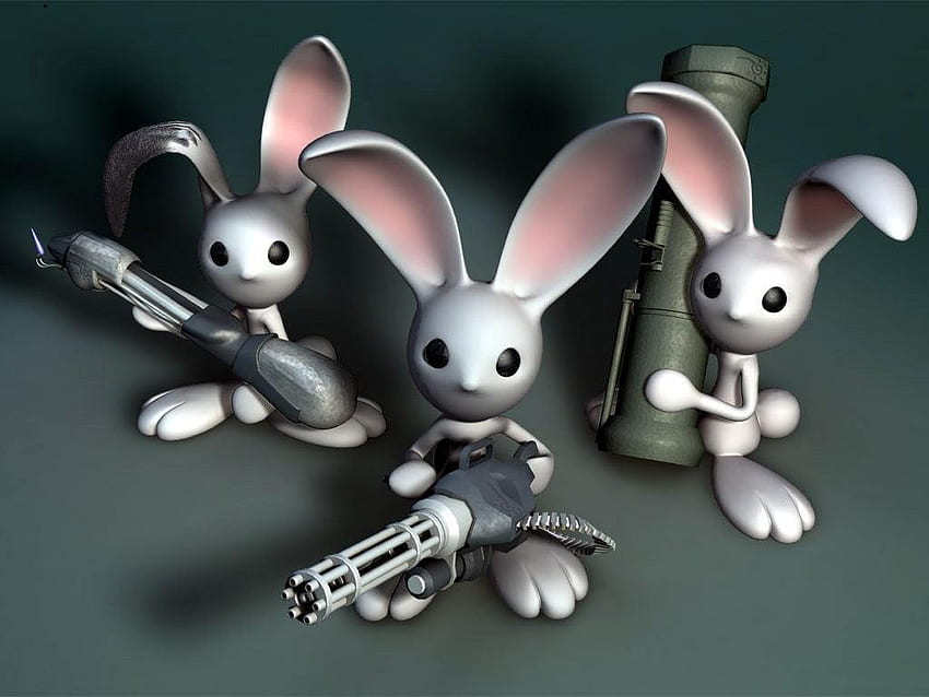 Gangster Rabbits !!!, branco, preto, abstrato, arte 3d, arma, coelho papel de parede HD