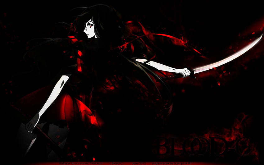 Krew, katana, broń, czerwone oczy, anime, krew C, anime, czarno-czerwone anime Tapeta HD