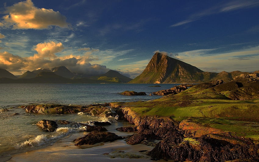 Landscape, Mountains, Sea HD wallpaper