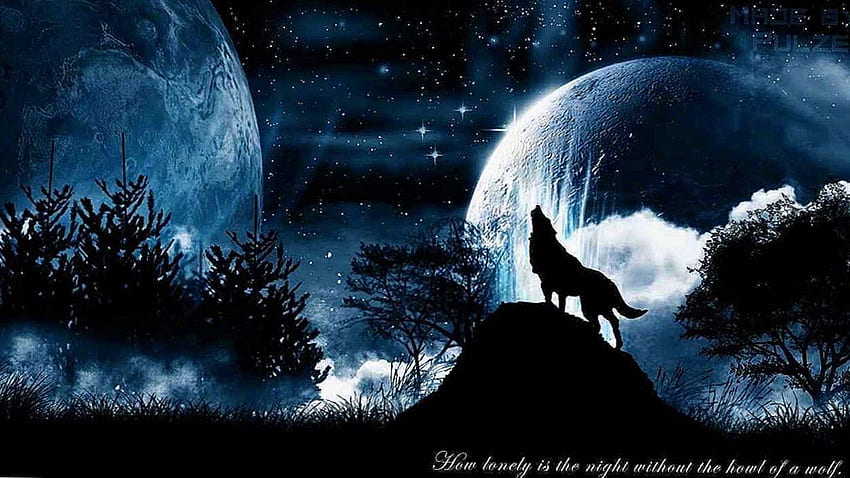 クールなオオカミの背景月、雷狼 高画質の壁紙
