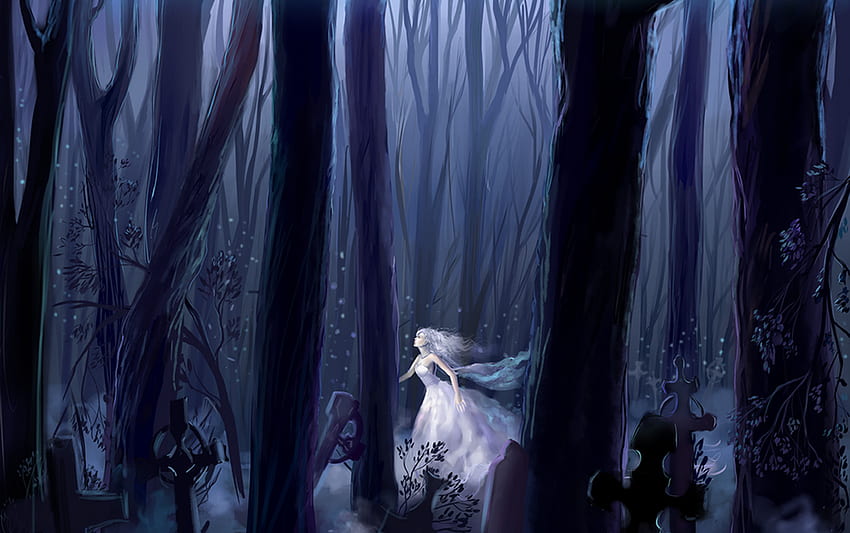 Sad Anime Girl White Dress | Girl, forest, night, running, white dress HD wallpaper