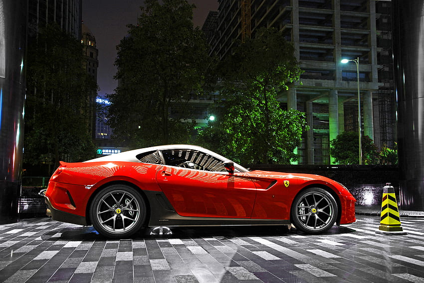 Night, Ferrari, Cars, City, Building, Shine, Light, Parking, Gto, Supercar, 599 HD wallpaper