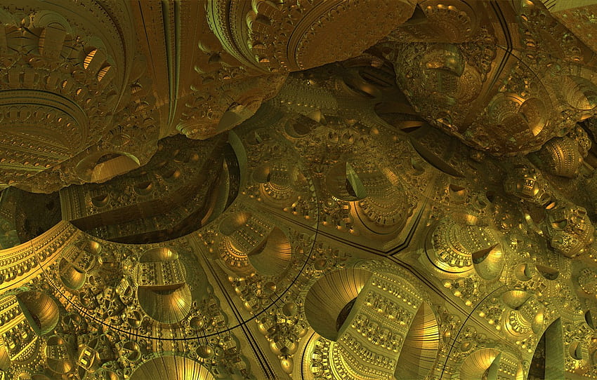 retro, artifact, gold, design, treasure, 3D fractal for , section рендеринг HD wallpaper