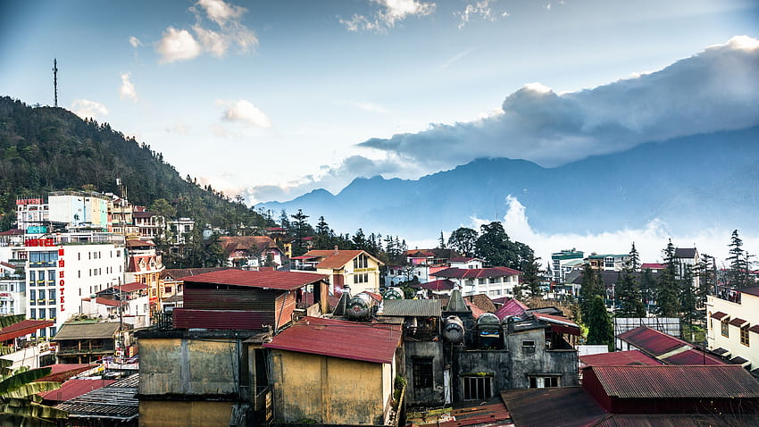 Vietnam, Mountains, Houses, Clouds, Sunset IPhone 11 Pro XS Max , Background, ,, Vietnam City HD wallpaper
