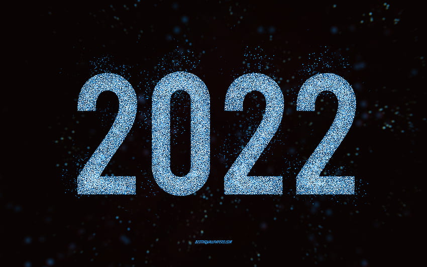 Happy New Year 2022, light blue glitter art, 2022 New Year, 2022 light blue glitter background, 2022 concepts, black background, 2022 greeting card HD wallpaper