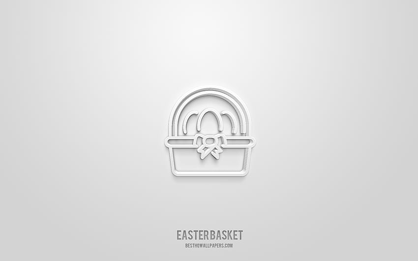 Easter basket 3d icon, white background, 3d symbols, Easter basket, holidays icons, 3d icons, Easter basket sign, holidays 3d icons HD wallpaper