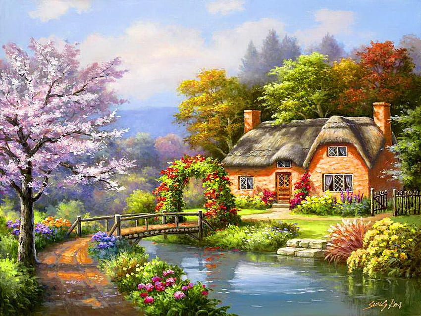Cottage de printemps, beau cottage Fond d'écran HD