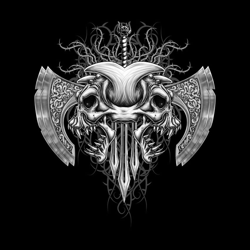 Demon Tribal Axe. Viking skull art, Skull artwork, Skull art HD phone wallpaper