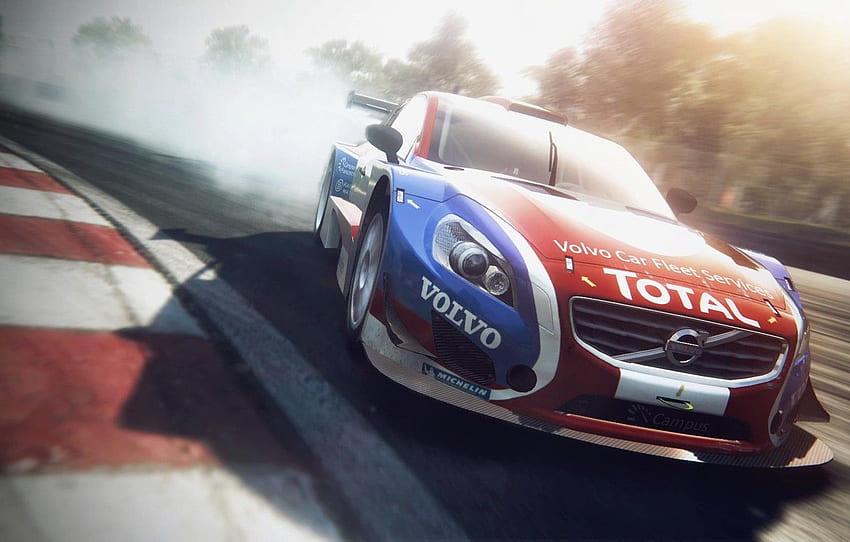 machine, race, the game, smoke, Volvo, turn, Codemasters, Grid 2, Codemasters Southam, Namco Bandai Games for , section игры - HD wallpaper
