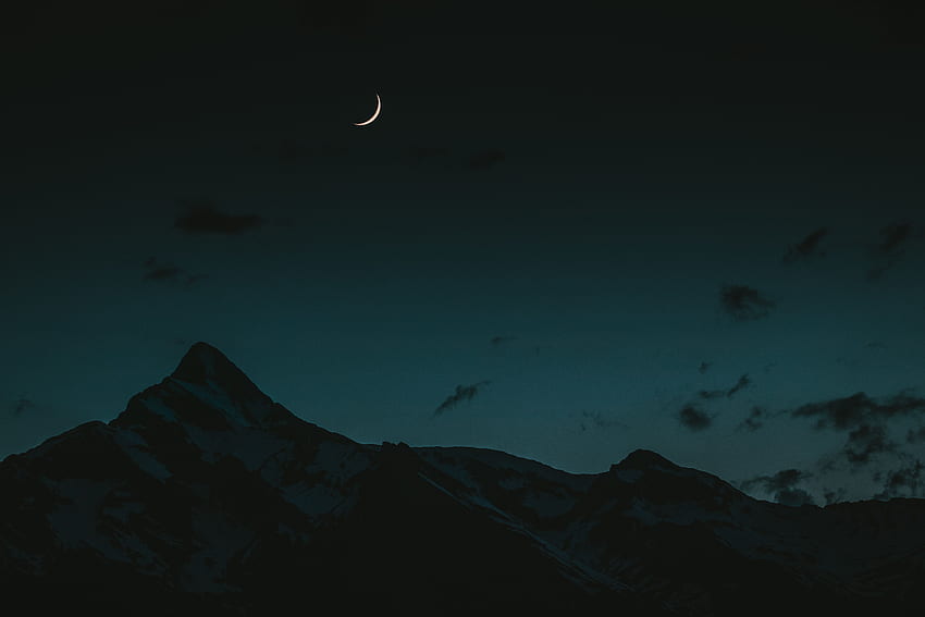 Luna, cielo, montagne, notte, buio Sfondo HD